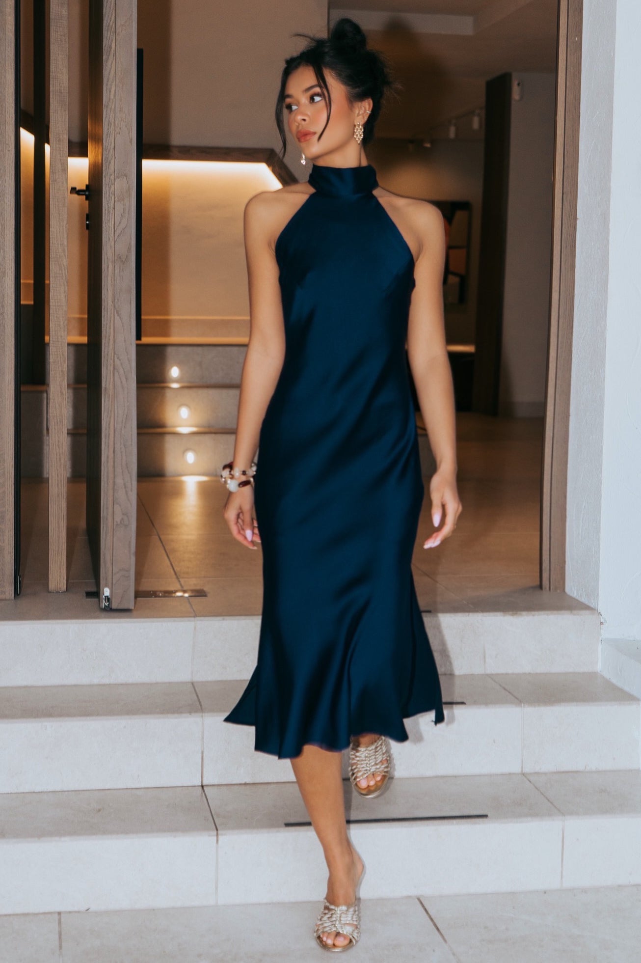 Halterneck Satin Midi Dress Urban Touch Halterneck Satin Midi Dress Urban Touch