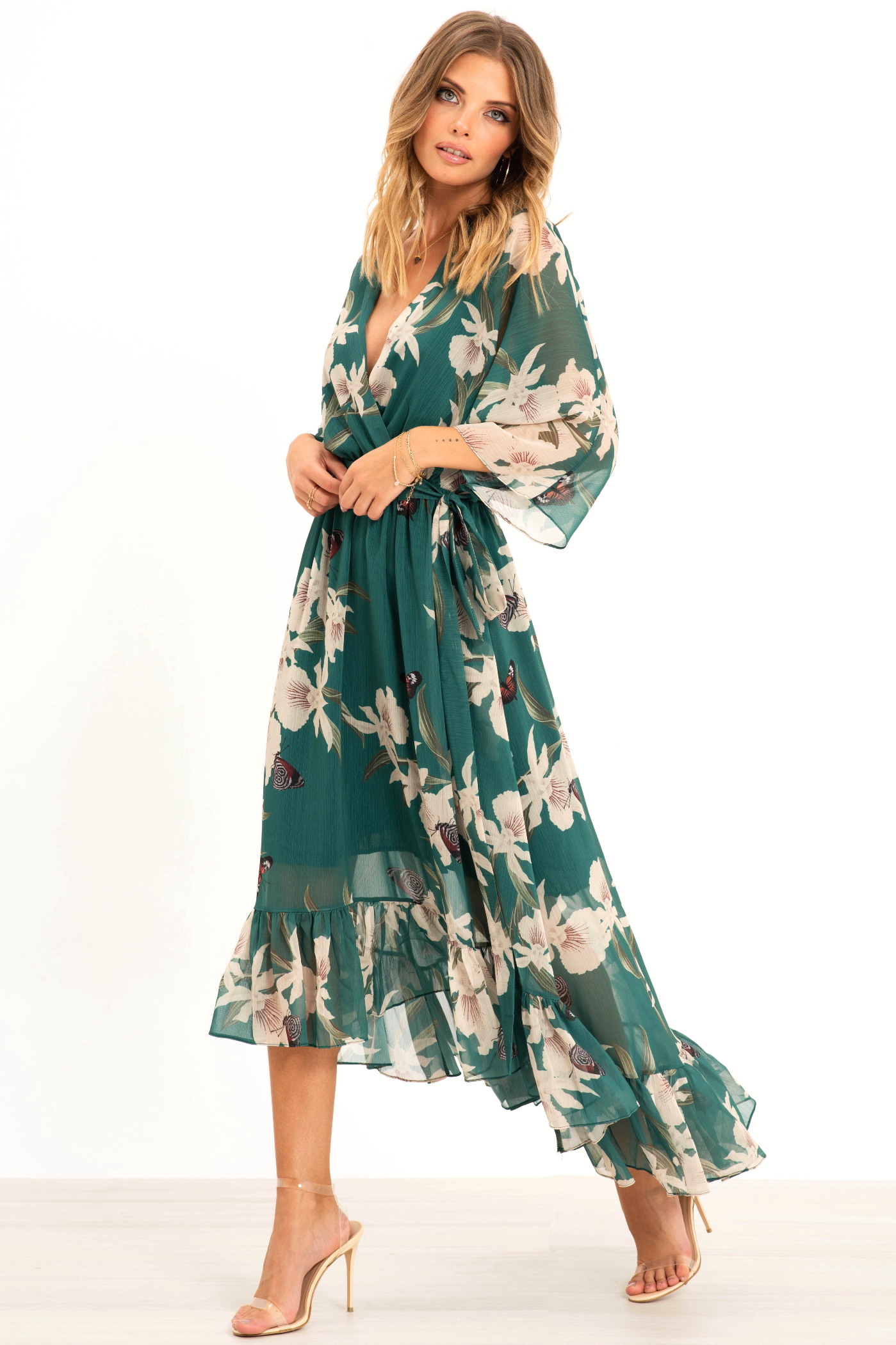 green floral kimono dress Green Floral Kimono