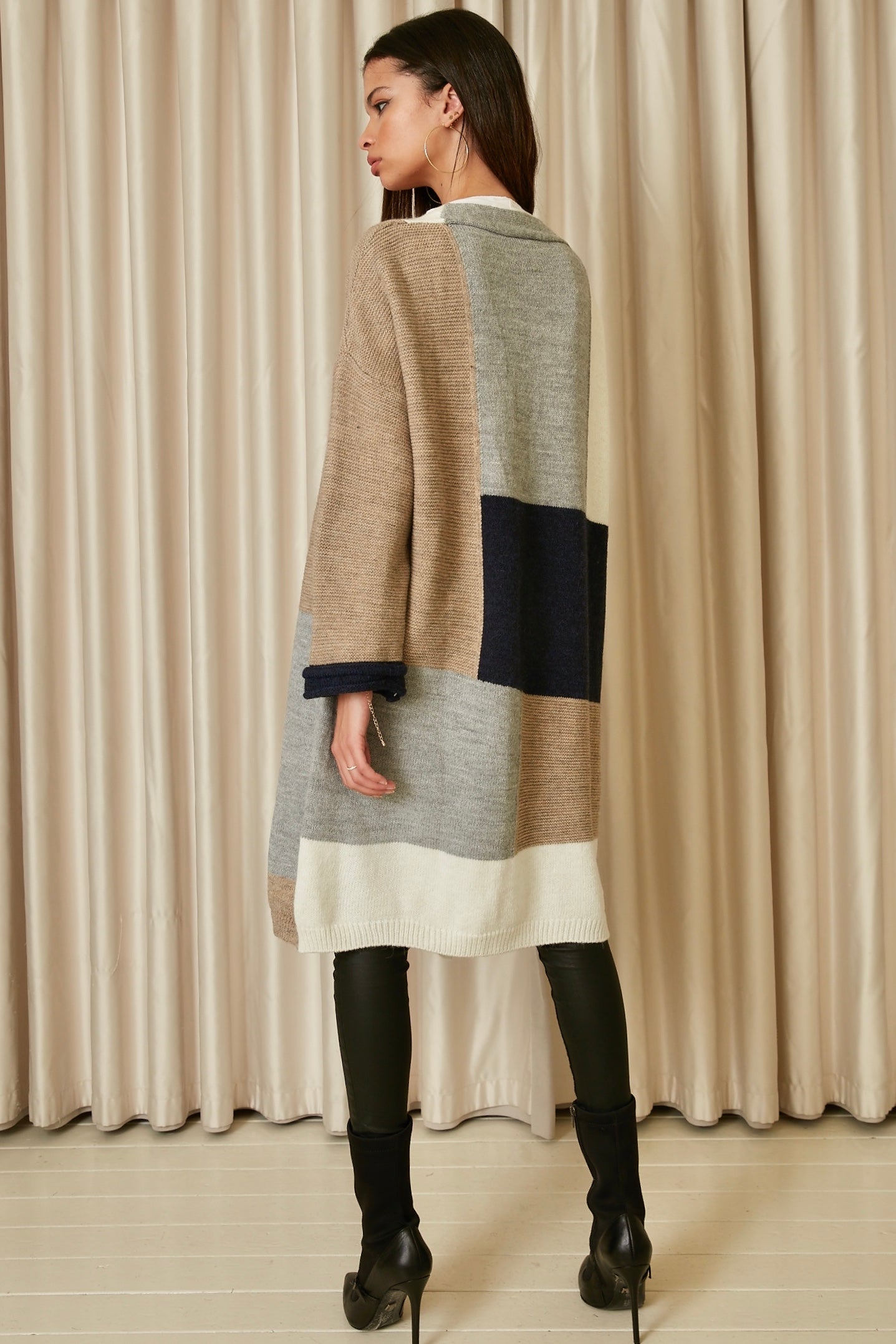 Free UK delivery - Color Block Longline Cardigan in multicolor