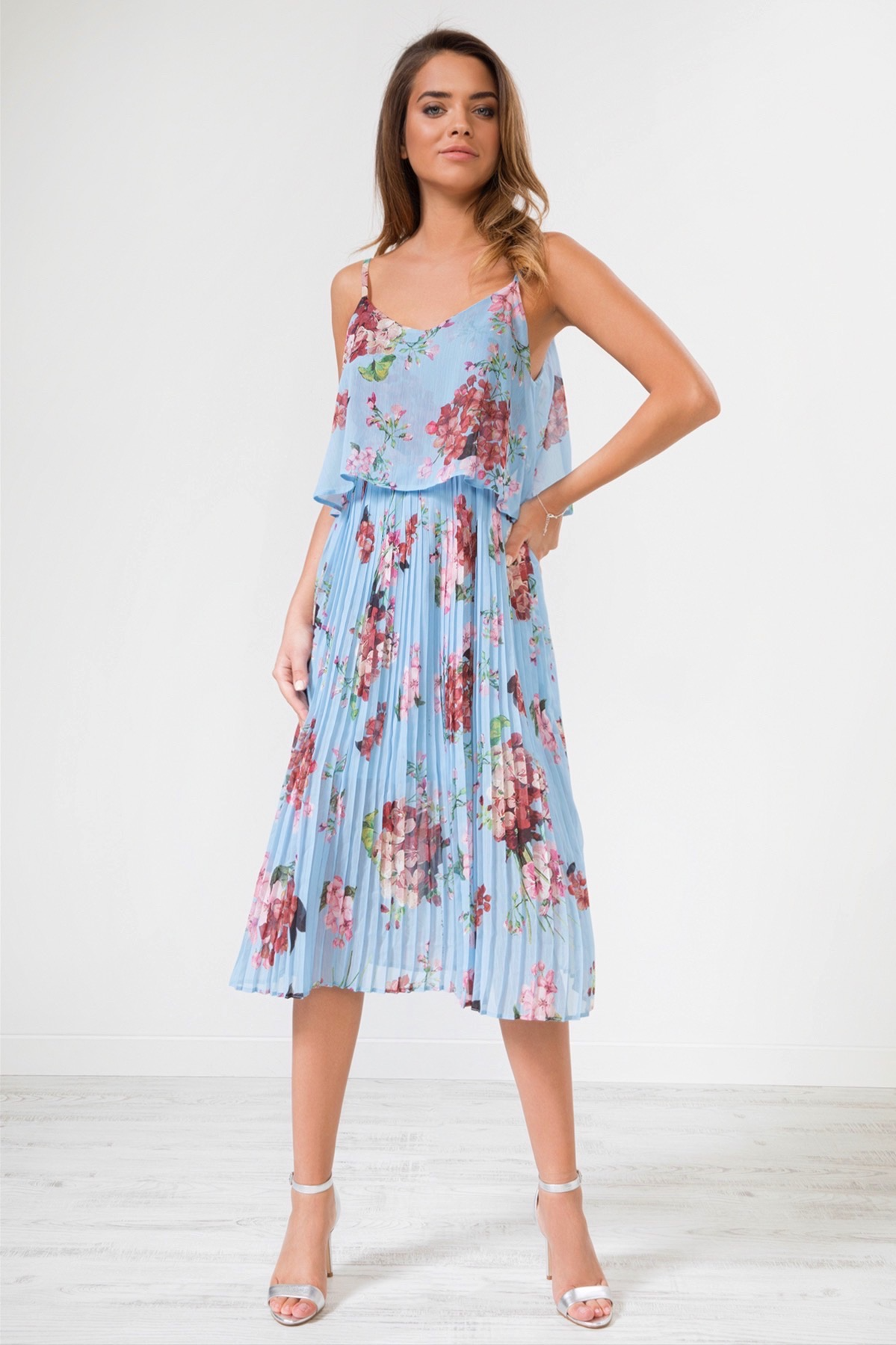 Floral Print Pleated Cami Midi Dress – Urban Touch