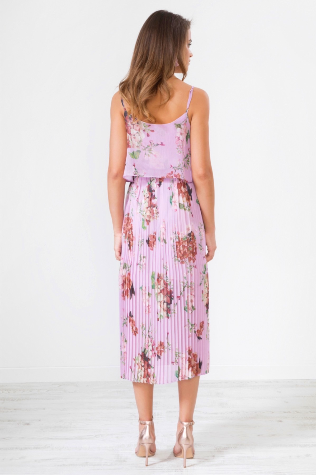 Double layer pleated sales cami midi dress